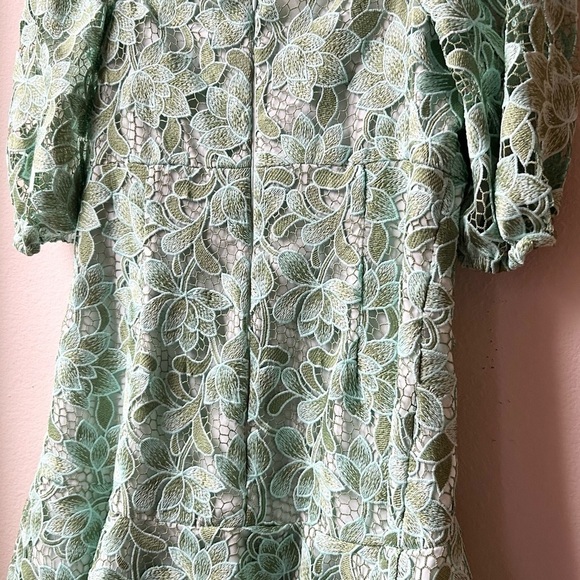 Shoshanna Layne Lace Puff-Sleeve Mini dress Green Light Blue Sz 12 - Picture 12 of 16